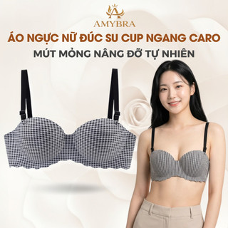 Combo 3 Áo Ngực Su Kẻ Caro Mút Vừa Thông Hơi - Set 3 Áo Lót Nữ Không Gọng Cup Ngang AMYBRA A923