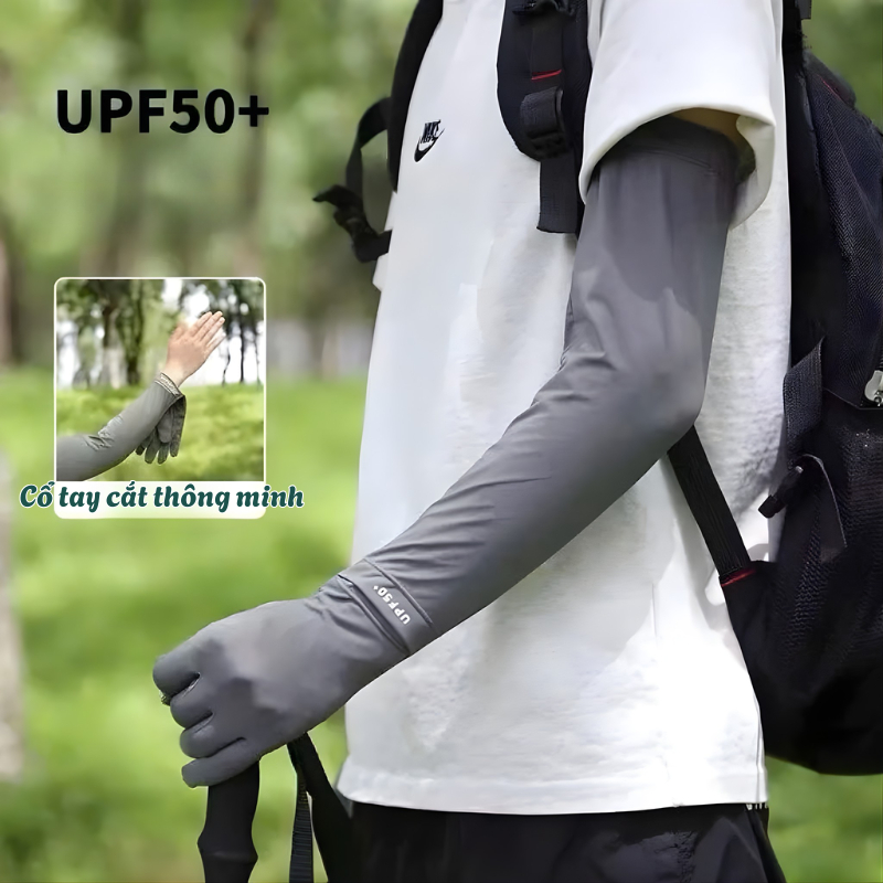 Găng Tay Chống Nắng Siêu Dài Lụa Băng Thoáng Mát UPF50 Chống Tia UV, Găng Tay Lái Xe Đi Nắng