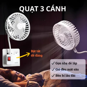 Quạt 3 cánh có lồng bảo vệ, cắm tường gió êm tiết kiệm điện dùng phòng ngủ xoay 360 độ quạt ổ cắm mini 220V
