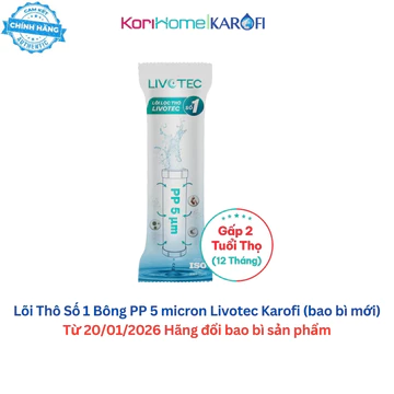 Lõi lọc nước Karofi Livotec số 1 PP 5 micron, Lõi lọc thô số 1 Karofi Livotec Bao Bì Mới Chuẩn Chính Hãng