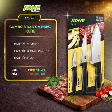 Bộ 3 Dao Nhà Bếp HK-301 KOHE Cao Cấp – Dao rau củ, dao róc xương, dao bếp,Thép không gỉ