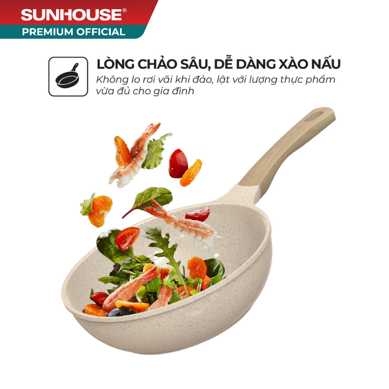 Chảo phủ sứ an toàn đáy từ Sunhouse Healthy SBDS20-24-26-28MC - Chống dính Ceramic - Dùng mọi loại bếp