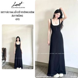 Set váy ba lỗ cổ vuông kèm áo trắng LUST chất liệu dày dặn O72