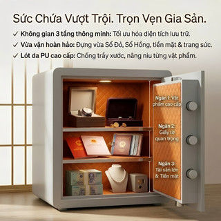 Két Sắt Vân Tay Sinh Trắc Học Cao Cấp - Thiết Kế Wabi-Sabi Sang Trọng, Mở Khóa Siêu Tốc 0.1s, Lót Da PU Chống Trầy