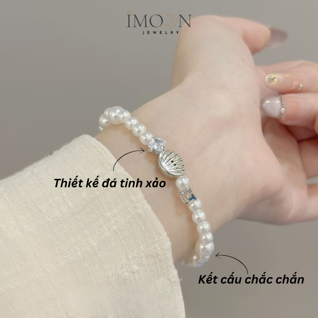 Lắc tay nữ charm vỏ sò khảm đá dạng chuỗi ngọc trai cao cấp Imoon Jewelry