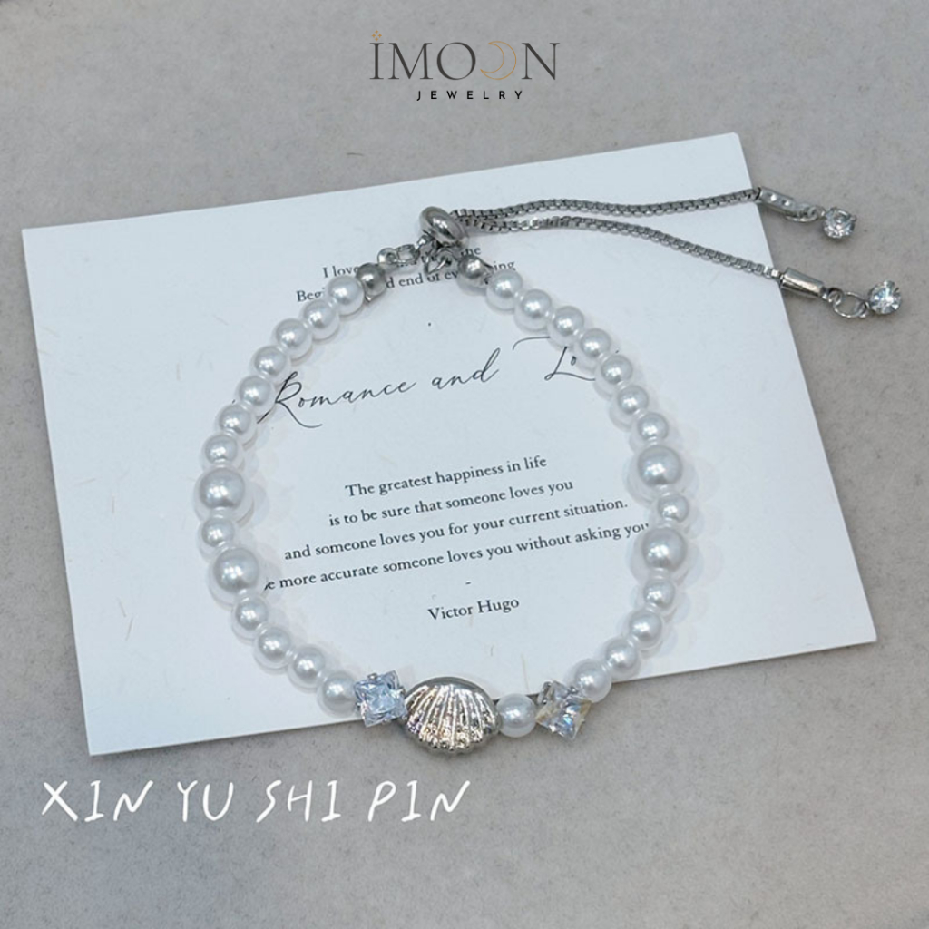 Lắc tay nữ charm vỏ sò khảm đá dạng chuỗi ngọc trai cao cấp Imoon Jewelry