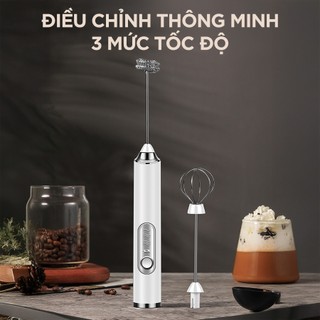 [Hoả Tốc] Máy Đánh Bọt Cà Phê ANREE Sạc USB 3 Tốc Độ, 2 Đầu Đánh, Máy Đánh Trứng Cầm Tay Không Dây