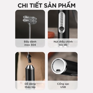 [Hoả Tốc] Máy Đánh Bọt Cà Phê ANREE Sạc USB 3 Tốc Độ, 2 Đầu Đánh, Máy Đánh Trứng Cầm Tay Không Dây