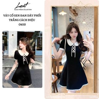 Váy cổ sen đan dây phối trắng cách điệu LUST chất liệu dày dặn thiết kế đẹp - O650