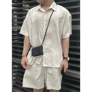 Set Đũi Nam Áo Cộc Tay Quần Short Đi Biển Mùa Hè Cao Cấp Chất Đũi Linen Thoáng Mát