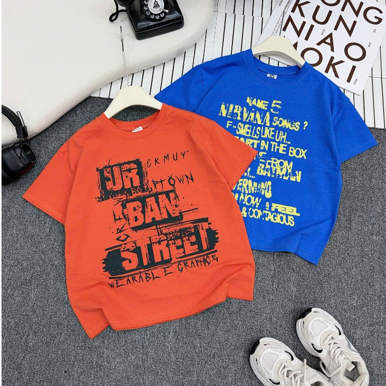 Áo Phông cho bé trai, Họa tiết Chữ Cá tính (STREET) Chất Cotton Mềm Mịn Mát, thấm hút tốt, 3 màu, size từ 17-60kg