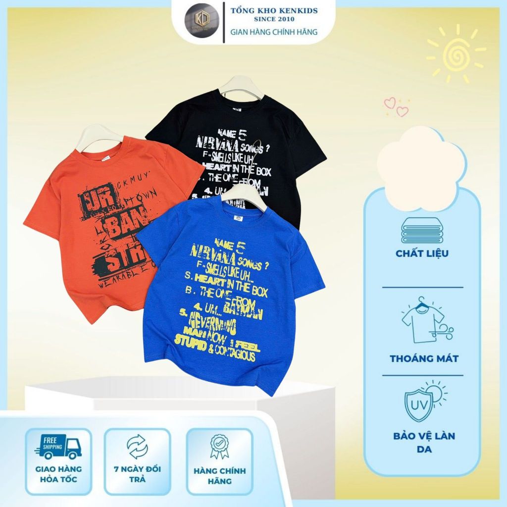Áo Phông cho bé trai, Họa tiết Chữ Cá tính (STREET) Chất Cotton Mềm Mịn Mát, thấm hút tốt, 3 màu, size từ 17-60kg