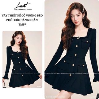 Váy thiết kế cổ vuông bèo phối cúc dáng ngắn LUST chất liệu dày dặn TM97
