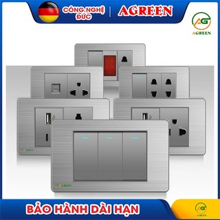 Bộ Ổ Cắm Công Tắc Âm Tường Bằng Thép Không Gỉ 118 - 16A 220V Xám | Bảng Điều Khiển Agreen Cao Cấp