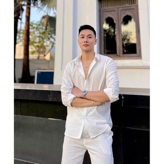 Set Bộ Đồ Nam Áo Sơ Mi Phối Quần Dài Chất Đũi Thoáng Mát Thời Trang Đi Biển