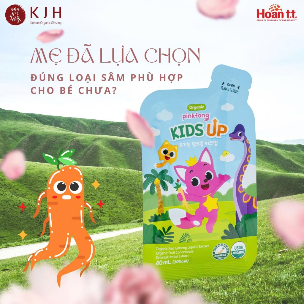Sâm Organic Pinkfong Kid Up 40ml – Tăng Chiều Cao, Tăng Đề Kháng, Giúp Bé Ăn Ngon Ngủ Ngon