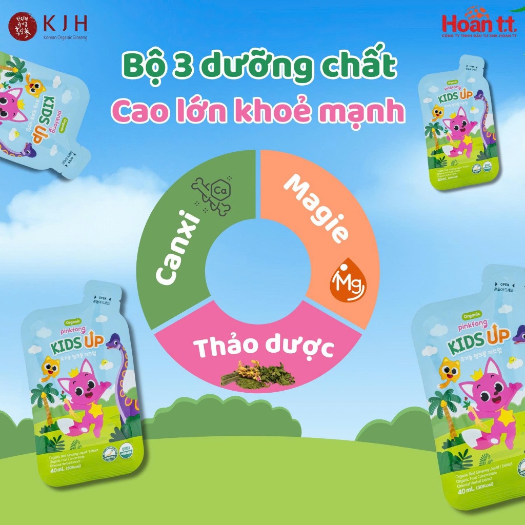 Sâm Organic Pinkfong Kid Up 40ml – Tăng Chiều Cao, Tăng Đề Kháng, Giúp Bé Ăn Ngon Ngủ Ngon