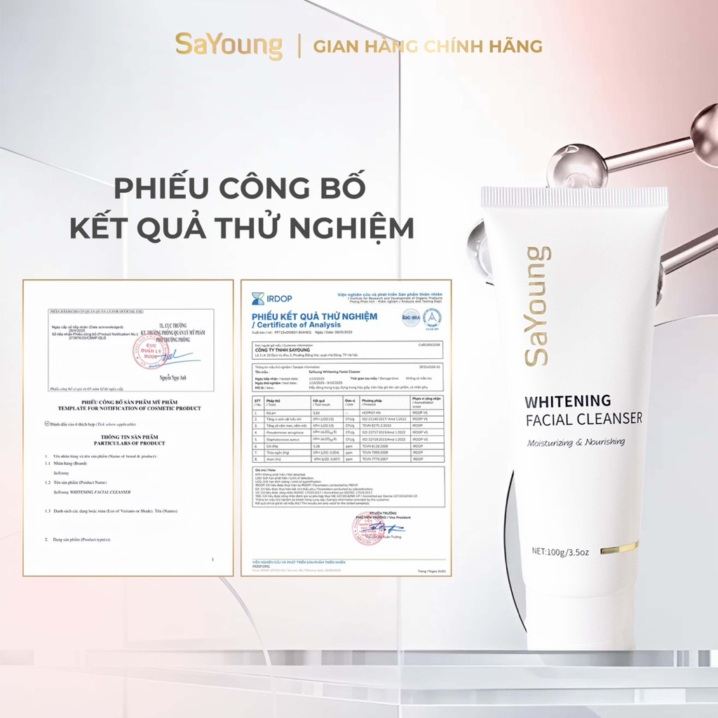 Sữa Rửa Mặt SaYoung WHITENING FACIAL CLEANSER .Hỗ Trợ Cấp Ẩm ,Sáng Da 100ml