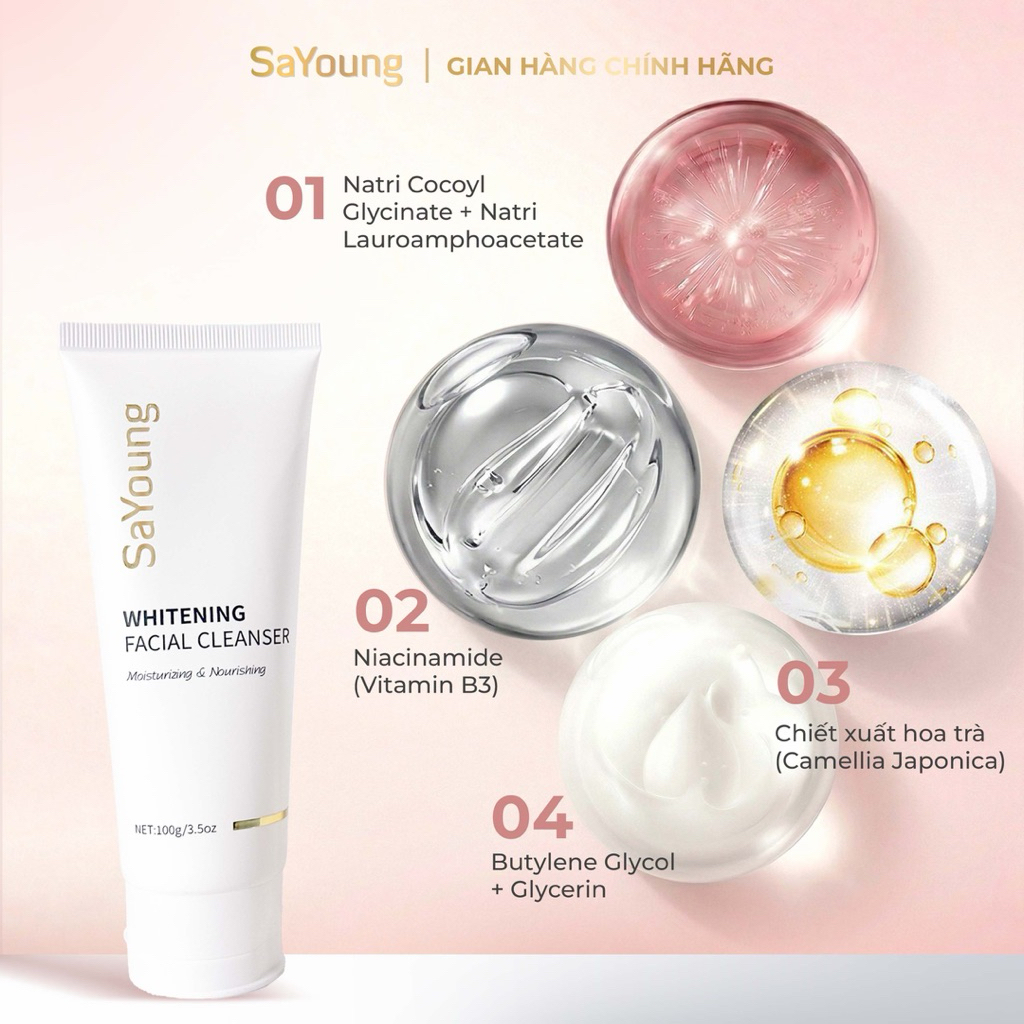 Sữa Rửa Mặt SaYoung WHITENING FACIAL CLEANSER .Hỗ Trợ Cấp Ẩm ,Sáng Da 100ml