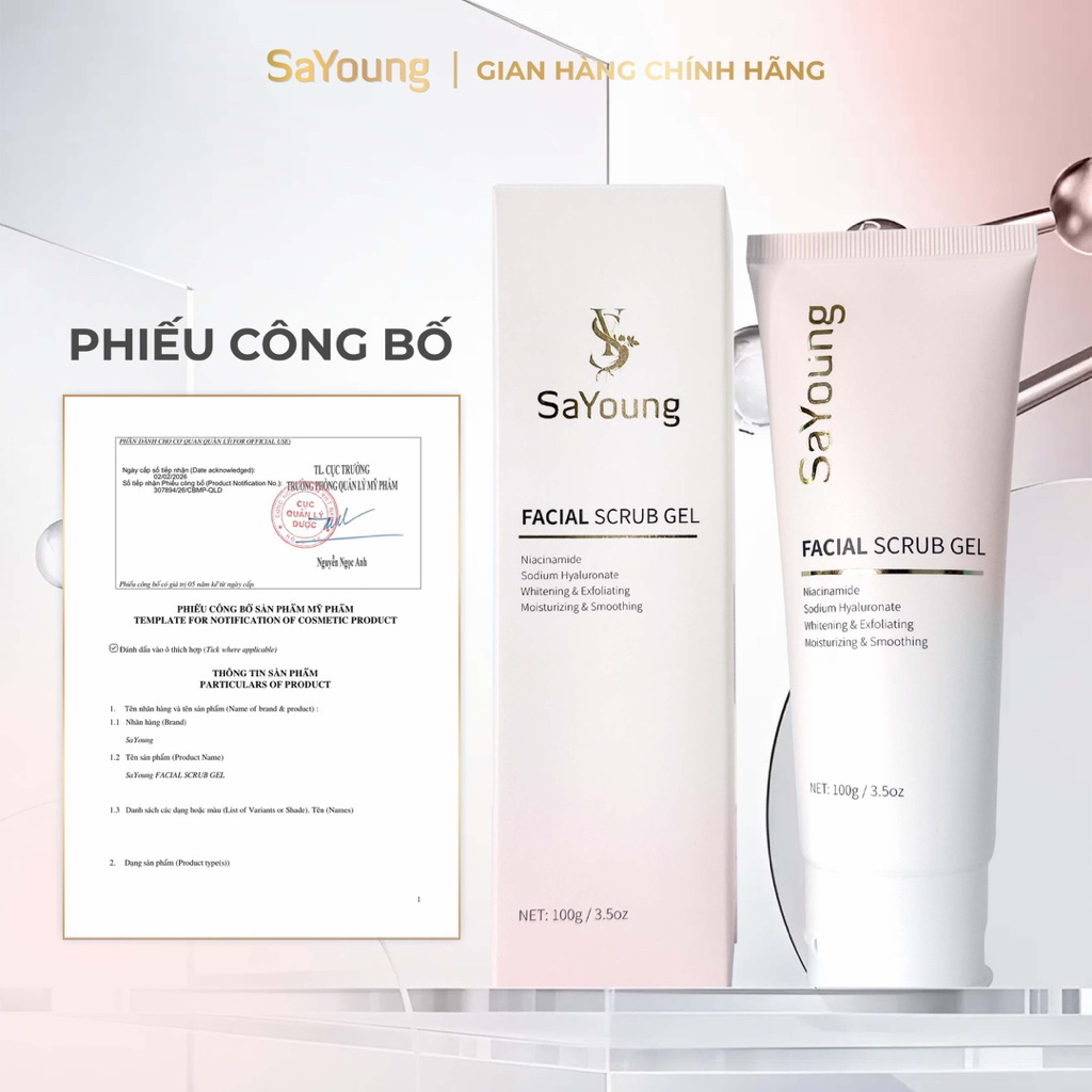 Gel Tẩy Tế Bào Chết Dưỡng Ấm Mịn Hỗ Trợ Làm Sáng Da Facial Scrub Gel với Niacinamide và Sodium Hyaluronate