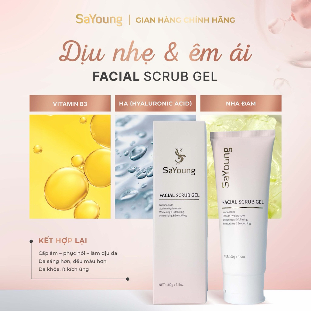 Gel Tẩy Tế Bào Chết Dưỡng Ấm Mịn Hỗ Trợ Làm Sáng Da Facial Scrub Gel với Niacinamide và Sodium Hyaluronate