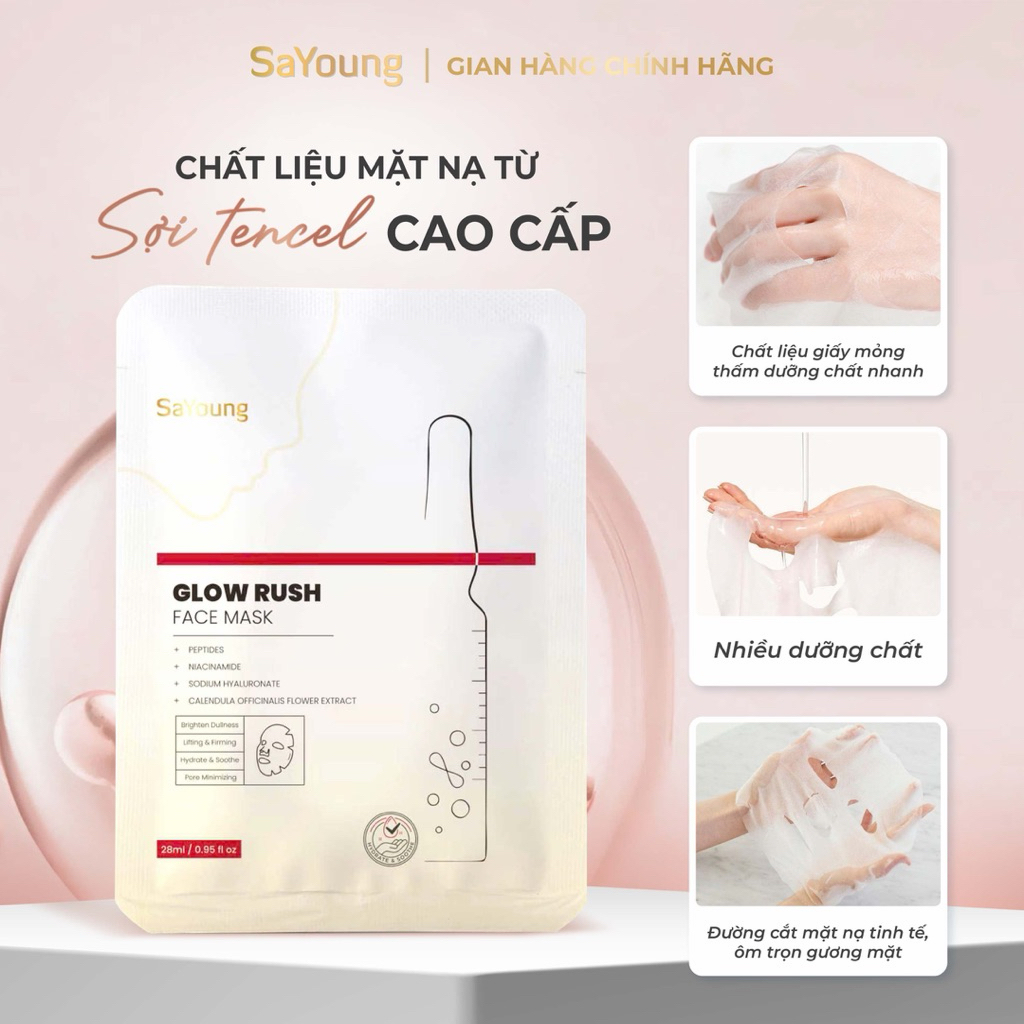 MẶT NẠ HỖ TRỢ SÁNG DA "GLOW RUSH FACE MASK” Hộp 5 Miếng Dung Tích: 28ml/1 Miếng