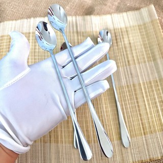 ( Đá r ) Muỗng pha trà uống cà phê cán dài inox sáng bóng 2 kích thước 19,5 cm và 23,5 cm  loại tốt