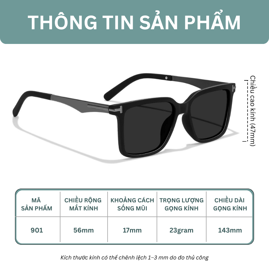 Kính Mát Nam INNI Chống Nắng Chống Chói, Kính Râm Gọng Vuông Basic, Phù Hợp Đi Biển, Đi Chơi -901