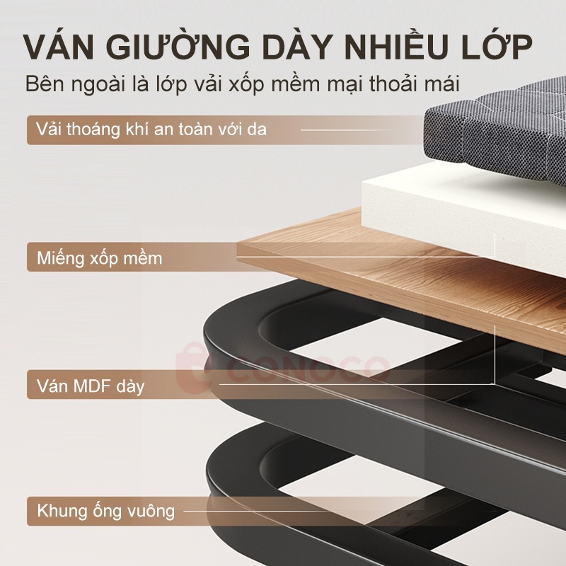 CONOCO Giường Gấp Đơn Khung Sắt Bảo Vệ Eo, Giường Ngủ Gập Gọn Không Cần Cài Đặt, Phù Hợp Căn Hộ Nhỏ