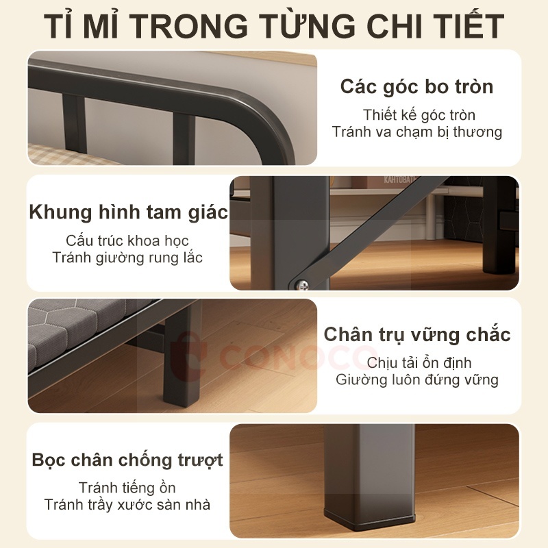 CONOCO Giường Gấp Đơn Khung Sắt Bảo Vệ Eo, Giường Ngủ Gập Gọn Không Cần Cài Đặt, Phù Hợp Căn Hộ Nhỏ