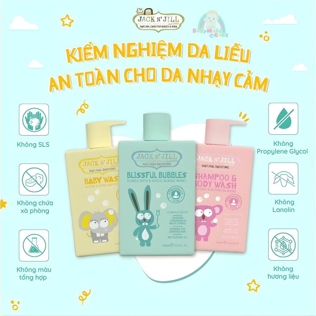 Sữa Tắm Gội Jack N’ Jill 300ml Dịu Nhẹ Dưỡng Ẩm, Thư Giãn, Cho Da Bé Mềm Mại | Babymall & Care