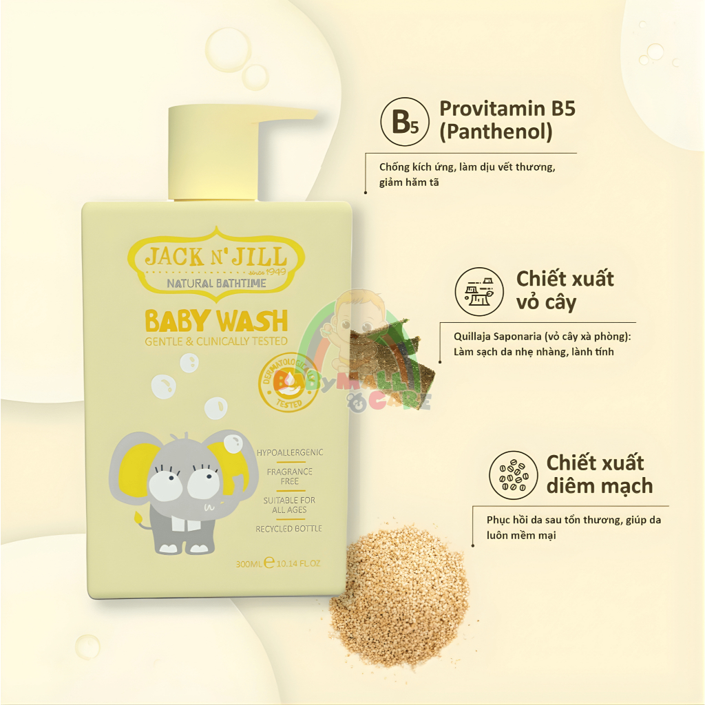 Sữa Tắm Gội Jack N’ Jill 300ml Dịu Nhẹ Dưỡng Ẩm, Thư Giãn, Cho Da Bé Mềm Mại | Babymall & Care