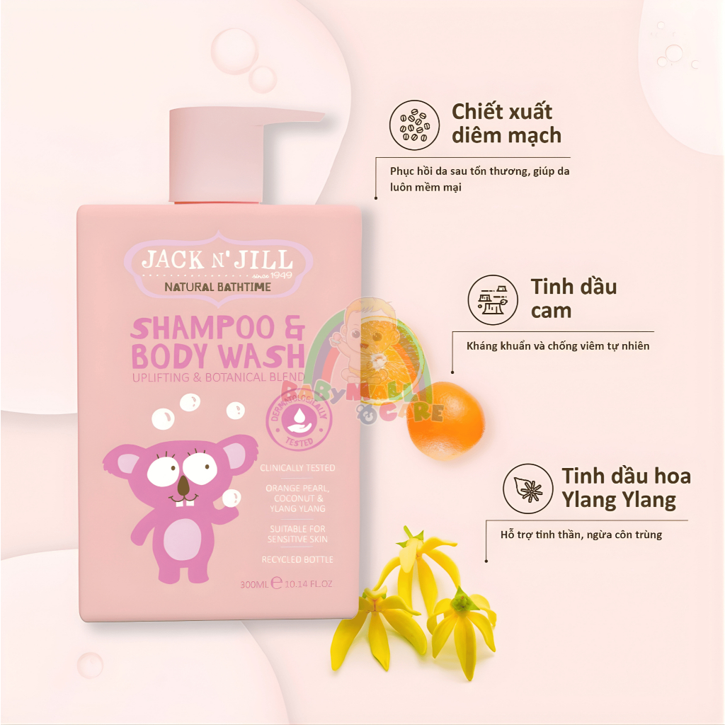 Sữa Tắm Gội Jack N’ Jill 300ml Dịu Nhẹ Dưỡng Ẩm, Thư Giãn, Cho Da Bé Mềm Mại | Babymall & Care