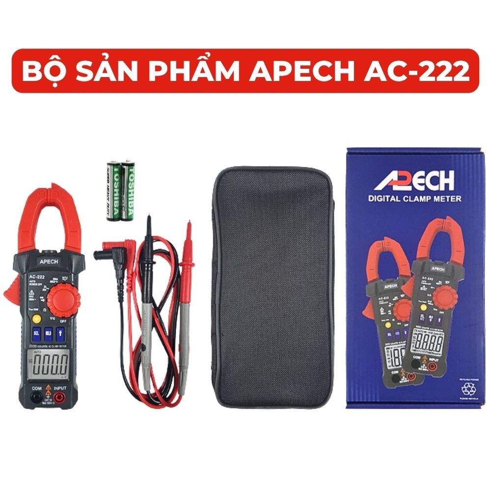 Máy Đo Kẹp Dòng Điện APECH AC-222 Ampe Kìm Vạn Năng Tích Hợp Đèn Pin Chống Cháy Khi Đo Nhầm