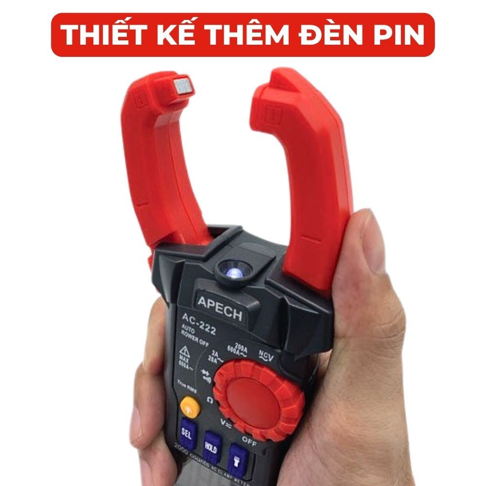 Máy Đo Kẹp Dòng Điện APECH AC-222 Ampe Kìm Vạn Năng Tích Hợp Đèn Pin Chống Cháy Khi Đo Nhầm
