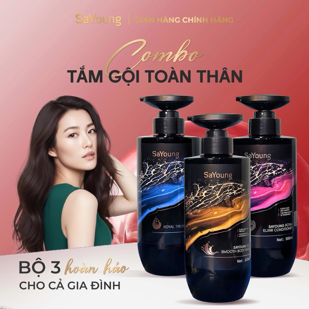 [COMBO: 3 SẢN PHẨM] - Bao gồm: Dầu Gội, Dầu Xả, Sữa Tắm 500ml x3 Thương Hiệu SaYoung Chăm Sóc Tóc Và Da