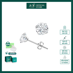 Bông Tai Bạc 925 Nữ Đính Đá CZ Tròn 3–6mm, Khuyên Tai Viên Chủ Sang Trọng, Phụ Kiện Cao Cấp