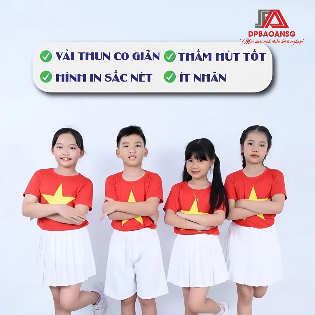 Áo Cờ Đỏ Sao Vàng Trẻ Em – Áo Thun Cờ Cổ Tròn Cho Cho Sự Kiện, Chụp Ảnh, Team Nhóm