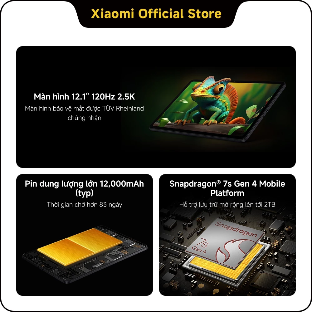 [New] Máy tính bảng POCO Pad M1 | 8GB+256GB, màn hình 12.1'' 120Hz 2.5K, pin khủng 12000mAh, Snapdragon® 7s Gen 4, hỗ tr