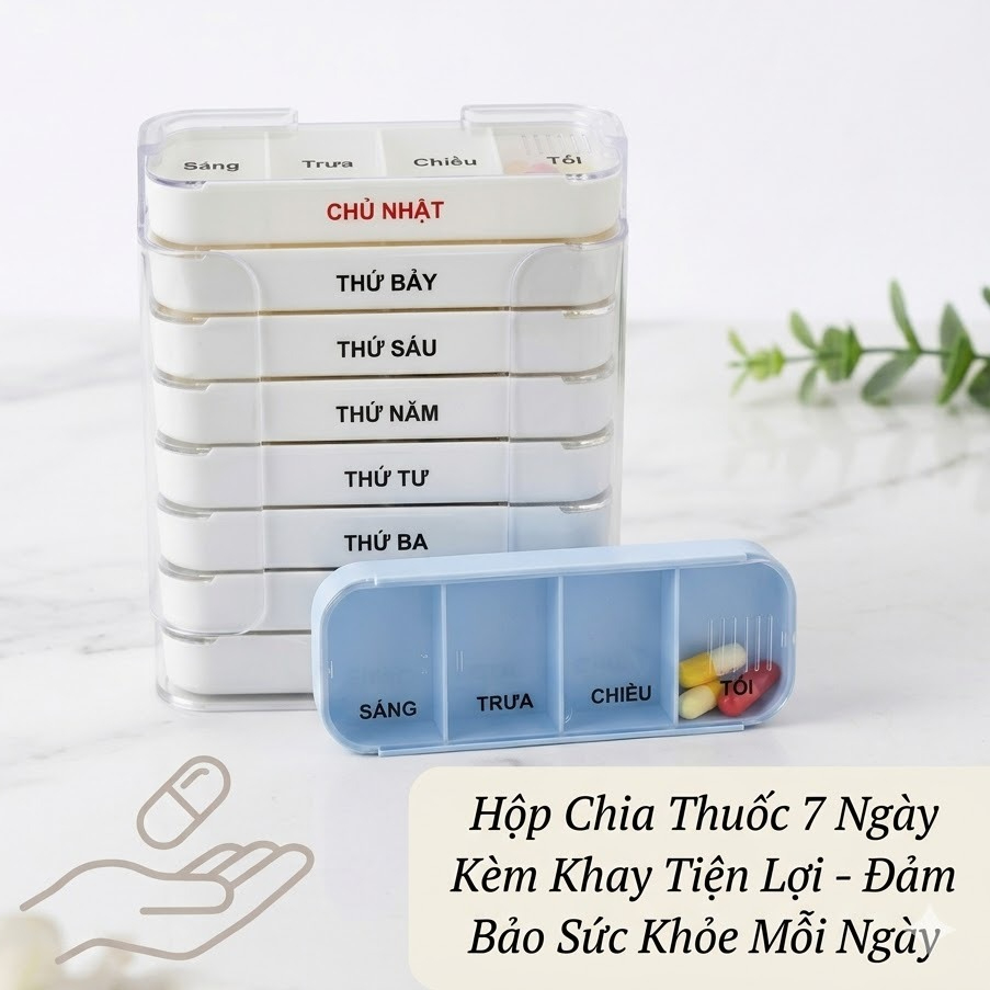 Hộp chia thuốc 7 ngày 4 buổi nhựa abs bền bỉ an toàn tiện dụng mang đi làm, đi du lịch
