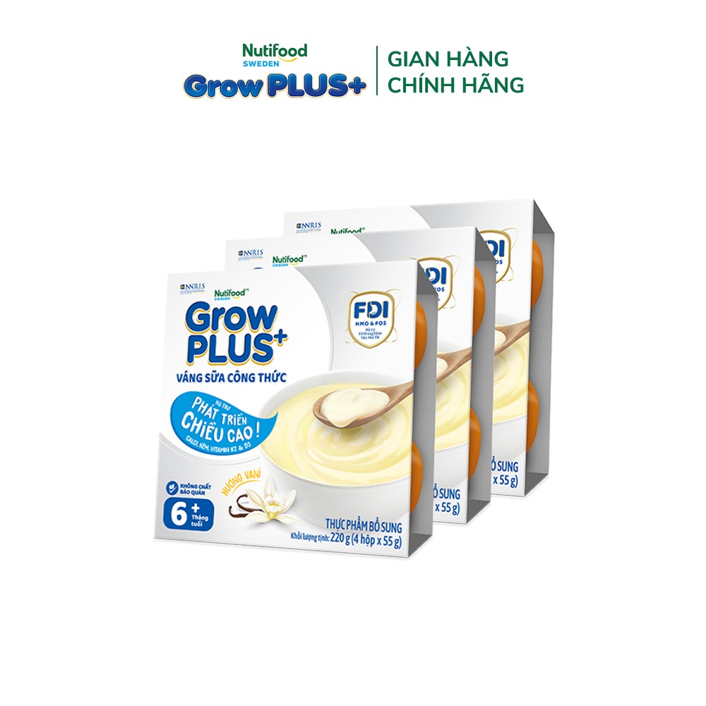 [Gift] Combo 3 Lốc 4 hộp GrowPLUS+ Váng sữa công thức Cao lớn vượt trội Vani