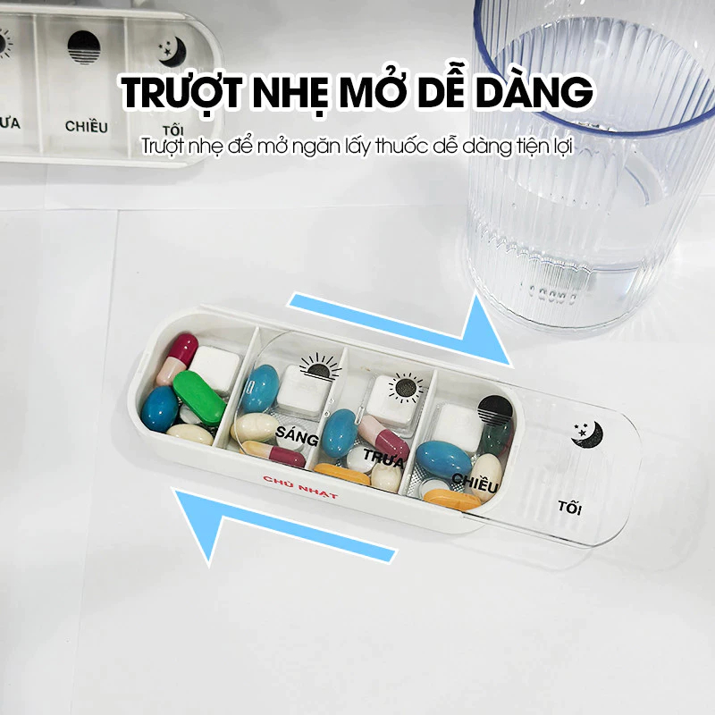 Hộp chia thuốc 7 ngày 4 buổi nhựa abs bền bỉ an toàn tiện dụng mang đi làm, đi du lịch