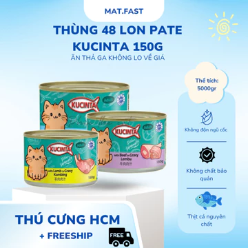 (Thùng 48 lon) Pate Kucinta lon 150g Pate cho mèo mọi lứa tuổi, pate giá rẻ nuôi mèo tiết kiệm
