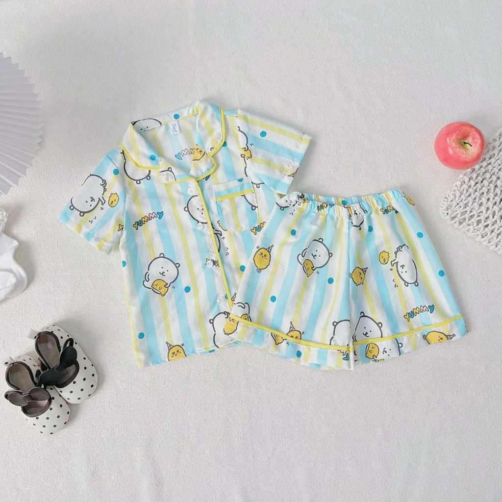 Bộ Pijama Bé Gái JPy01 Chất Đũi Mềm Mát Bộ Ngủ Cộc Tay Pyjama Trẻ Em Size 1-10 Tuổi (10-40kg)