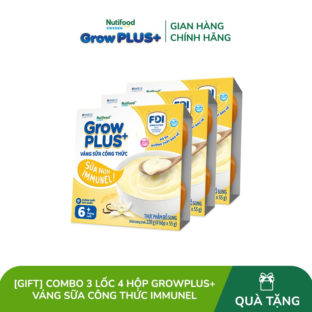 [Gift] Combo 3 Lốc 4 hộp GrowPLUS+ Váng sữa công thức Cao lớn vượt trội Immunel