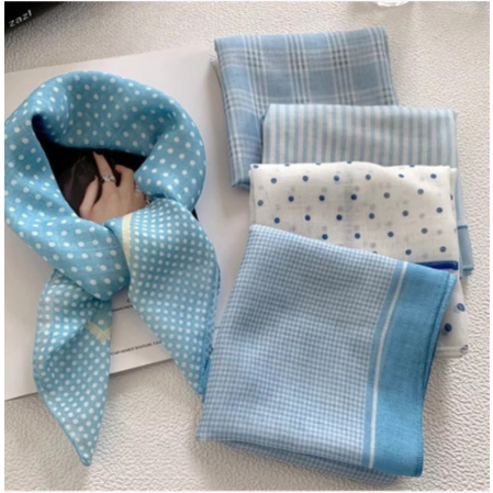 [Peinn] Khăn Lụa Vuông Unisex, Chất Liệu Cao Cấp, Hoạ Tiết Vintage Sọc Nhiều Mẫu Tone Xanh - Mã ST014