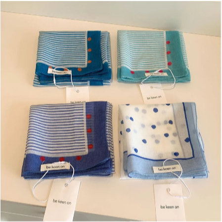 [Peinn] Khăn Lụa Vuông Unisex, Chất Liệu Cao Cấp, Hoạ Tiết Vintage Sọc Nhiều Mẫu Tone Xanh - Mã ST014