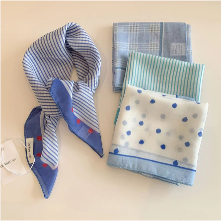 [Peinn] Khăn Lụa Vuông Unisex, Chất Liệu Cao Cấp, Hoạ Tiết Vintage Sọc Nhiều Mẫu Tone Xanh - Mã ST014
