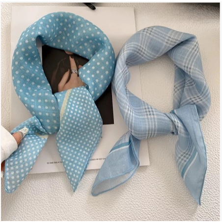 [Peinn] Khăn Lụa Vuông Unisex, Chất Liệu Cao Cấp, Hoạ Tiết Vintage Sọc Nhiều Mẫu Tone Xanh - Mã ST014