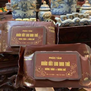 [Thùng 24 Gói] Khăn Ướt Bao Sái Ban Thờ Phúc Tâm 80 Tờ/Gói Hương Trầm & Quế Tự Nhiên, Kháng Nấm Mốc